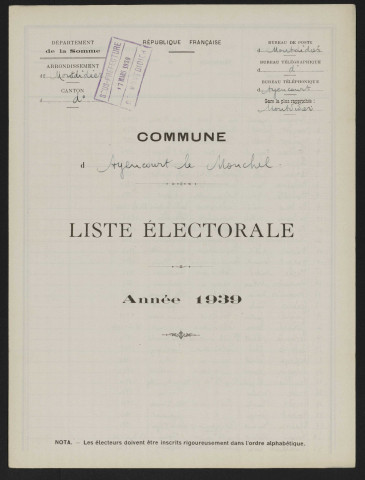 Liste électorale : Ayencourt