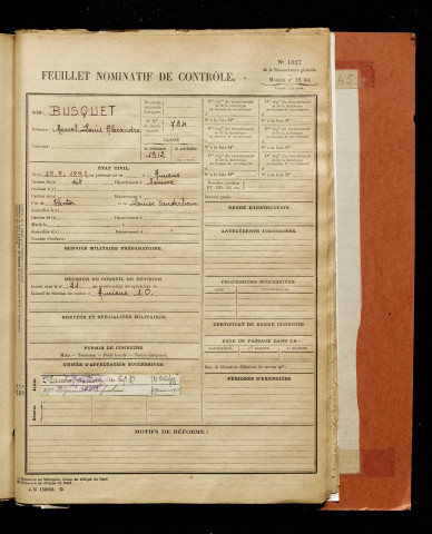 Busquet, Marcel Louis Alexandre, né le 28 août 1892 à Amiens (Somme), classe 1912, matricule n° 734, Bureau de recrutement d'Amiens