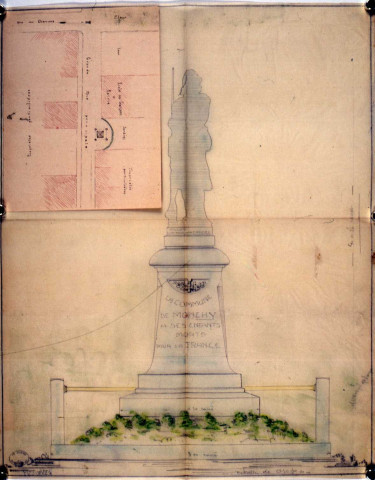 Guerre 1914-1918. Projet de monument aux morts et plan de situation