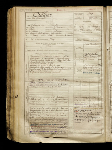 Cailleux, Léon Romuald, né le 25 novembre 1881 à Chipilly (Somme), classe 1901, matricule n° 810, Bureau de recrutement de Péronne