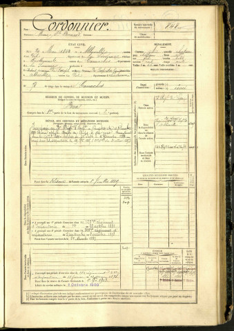 Cordonnier, Marie Joseph Bernard, né le 20 mai 1863 à Abbeville (Somme, France), classe 1883, matricule n° 848, Bureau de recrutement d'Abbeville