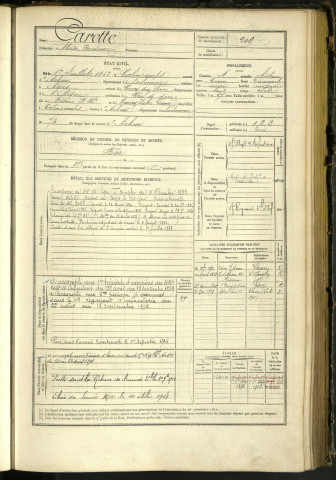 Carette, Alcide Onésime, né le 1 juillet 1862 à Colincamps (Somme, France), classe 1882, matricule n° 209, Bureau de recrutement d'Abbeville