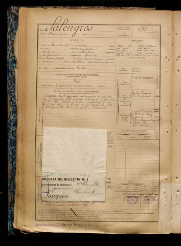 Salengros, Abdon Oscar, né le 21 décembre 1875 à Trélon (Nord), classe 1895, matricule n° 130, Bureau de recrutement d'Abbeville