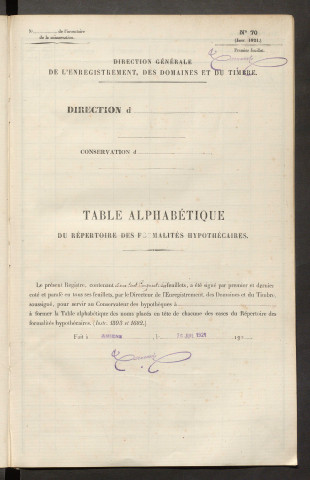 Table du répertoire des formalités, nouveaux noms, registre n° 56 (Péronne)