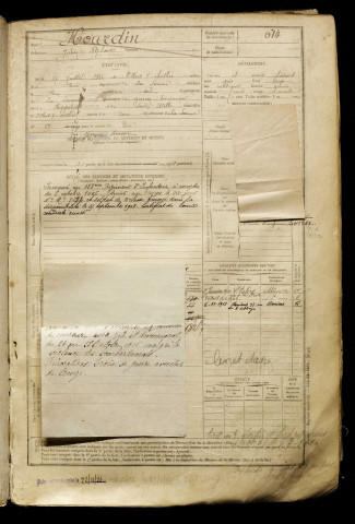 Hourdin, Julien Alphonse, né le 17 juillet 1885 à Villers-sur-Authie (Somme), classe 1905, matricule n° 614, Bureau de recrutement d'Abbeville