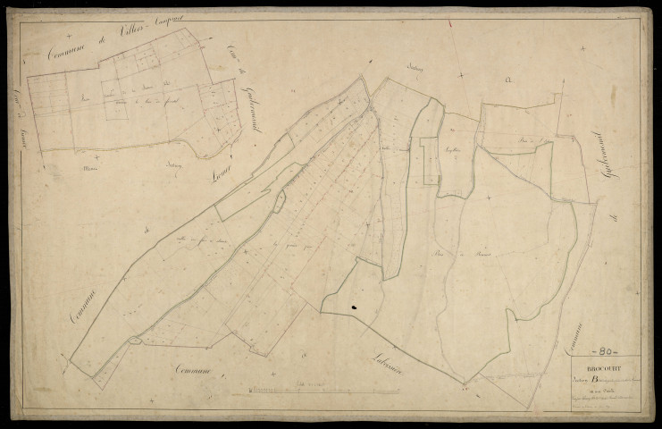 Plan du cadastre napoléonien - Brocourt : Grande Pièce (La) ; Bois de Brocourt (Le), B et partie de A