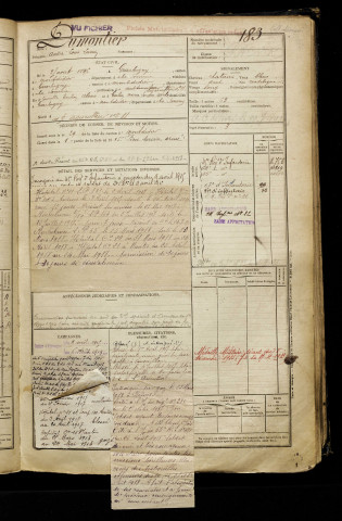 Dumontier, André Louis Lucien, né le 25 août 1896 à Guerbigny (Somme), classe 1916, matricule n° 183, Bureau de recrutement de Péronne