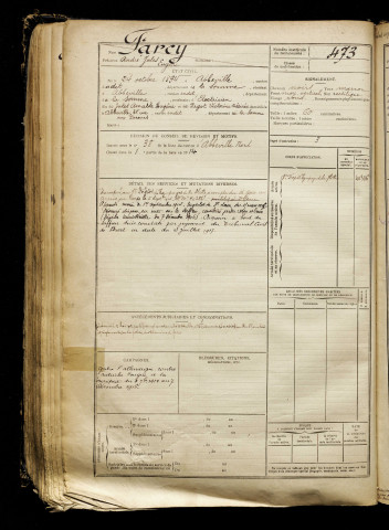 Farcy, André Jules Eugène, né le 24 octobre 1894 à Abbeville (Somme), classe 1914, matricule n° 473, Bureau de recrutement d'Abbeville