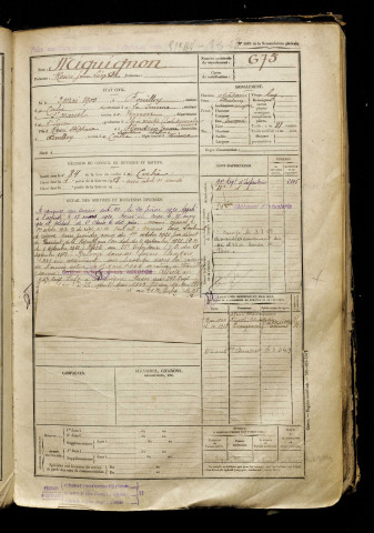 Miquignon, Henri Jean Léopold, né le 02 mai 1900 à Fouilloy (Somme), classe 1920, matricule n° 675, Bureau de recrutement d'Amiens