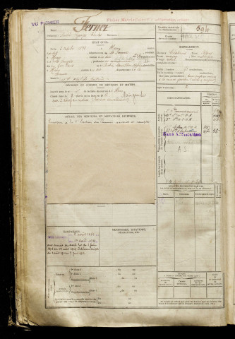 Fernet, André Georges Charles, né le 06 octobre 1893 à Ham (Somme), classe 1913, matricule n° 594, Bureau de recrutement de Péronne