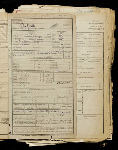 Dubrulle, Fernand Georges Pierre, né le 31 décembre 1889 à Amiens (Somme), classe 1909, matricule n° 1218, Bureau de recrutement d'Amiens