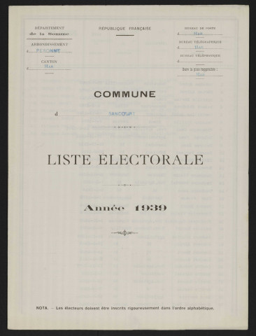 Liste électorale : Sancourt
