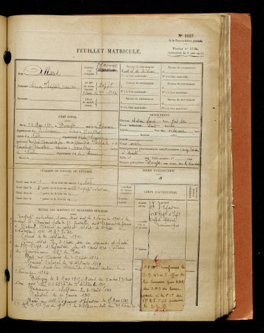 Allard, Léonce Théophile Amédée, né le 22 mars 1892 à Doingt (Somme), classe 1912, matricule n° 905, Bureau de recrutement de Péronne