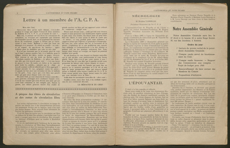 L'Automobile au Pays Picard. Revue mensuelle de l'Automobile-Club de Picardie et de l'Aisne, 342, mars 1940