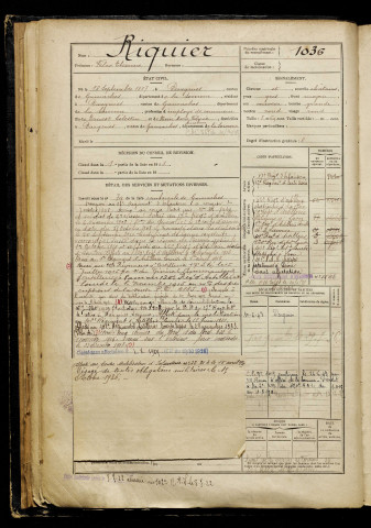 Riquier, Félix Etienne, né le 18 septembre 1887 à Dargnies (Somme), classe 1907, matricule n° 1036, Bureau de recrutement d'Abbeville