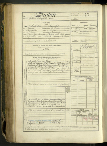 Dudart, Albéric Théophile, né le 8 avril 1861 à Bayonvillers (Somme, France), classe 1881, matricule n° 272, Bureau de recrutement Péronne