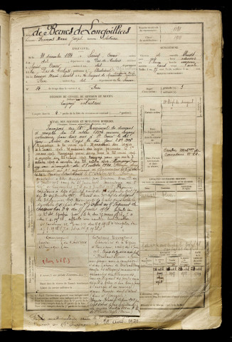 de Bernes de Longvilliers, François Marie Joseph Antoine, né le 31 décembre 1884 à Saint-Omer (Pas-de-Calais), classe 1904, matricule n° 1131, Bureau de recrutement d'Abbeville