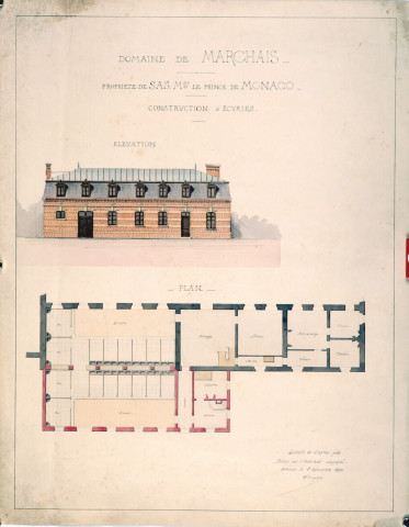Château, propriété du Prince de Monaco : plan des écuries dessiné par l'architecte Paul Delefortrie