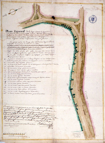 Plan figuratif de la haye faisant la séparation d'une pièce de terre à mademoiselle Caudron nommée Lefremez et le flégard ou rue allante d'Aubigny à Savy