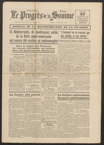 Le Progrès de la Somme, numéro 22828, 27 novembre 1942