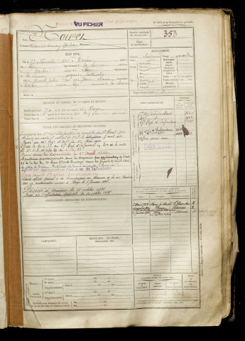 Noiret, Charles Simon Moïse, né le 27 novembre 1901 à Ercheu (Somme), classe 1921, matricule n° 353, Bureau de recrutement de Péronne