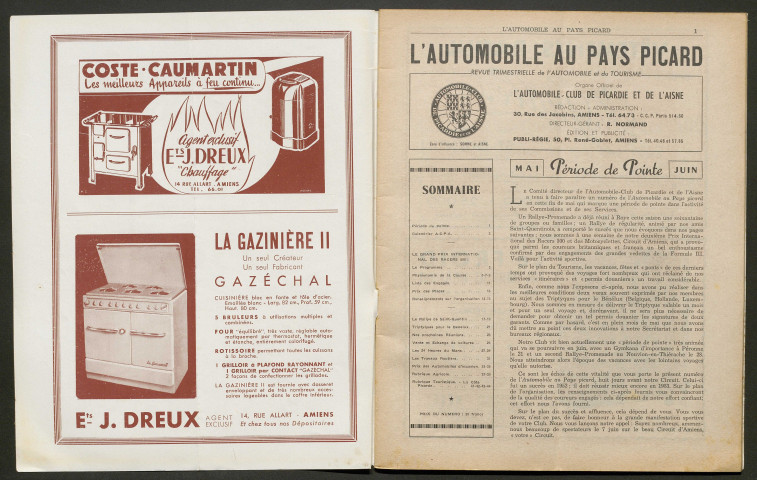 L'Automobile au Pays Picard. Revue de l'Automobile et du Tourisme. Organe officiel de l'Automobile-Club de Picardie et de l'Aisne, 373, mai 1953