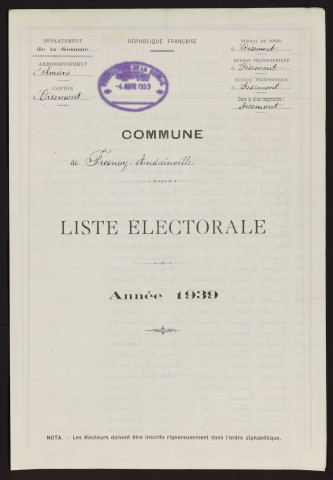 Liste électorale : Fresnoy-Andainville