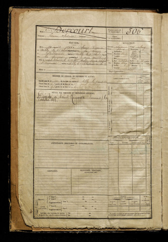 Dercourt, Lucien Clotairee, né le 19 août 1899 à Saint-Riquier (Somme), classe 1919, matricule n° 506, Bureau de recrutement d'Abbeville