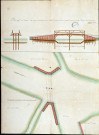 Plan profil et élévation d'un pont à recontruire pour l'entrée pour l'entrée du marais d'Amiens nommé le pont à vache projeté le 11 mai 1759