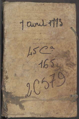 Contrôle des actes du bureau d’Amiens pour la période du 7 avril 1773 au 29 novembre 1773