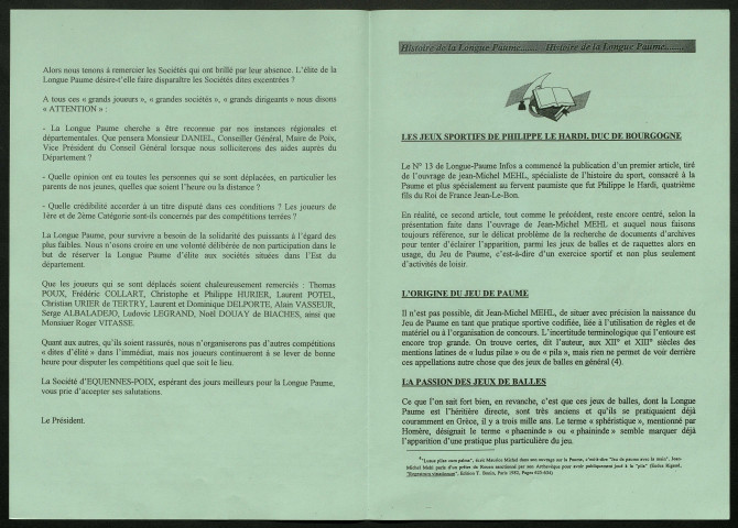 Longue Paume Infos (numéro 14), bulletin officiel de la Fédération Française de Longue Paume