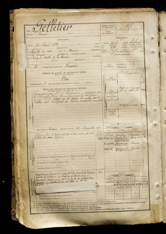 Pelletier, Ernest, né le 30 mars 1879, classe 1899, matricule n° 378, Bureau de recrutement d'Abbeville