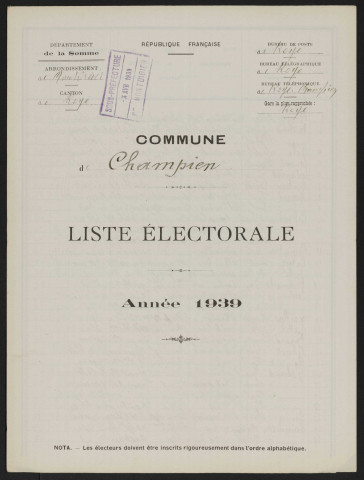 Liste électorale : Champien