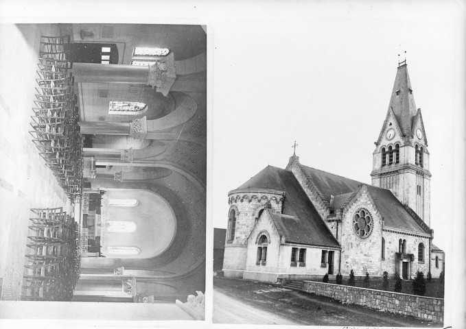 Proyart. Vue extérieure et vue intérieure de l'église Saint-Vaast de Proyart