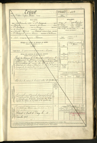 Tricot, Octave Eugène Désiré, né le 19 décembre 1861 à Saint Radegonde (Somme, France), classe 1881, matricule n° 605, Bureau de recrutement Péronne