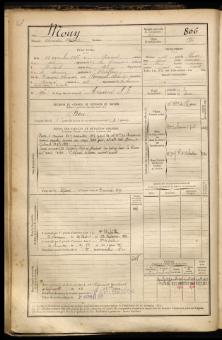 Mouy, Alexandre Alphonse, né le 12 novembre 1866 à Amiens (Somme), classe 1886, matricule n° 806, Bureau de recrutement d'Amiens