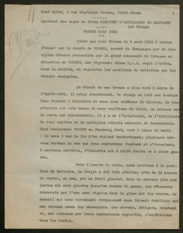 Témoignage de Mayer, René et correspondance avec Jacques Péricard