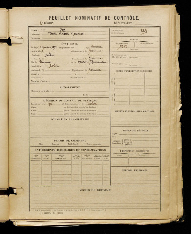 Foy, Paul André Maurice, né le 24 mars 1898 à Corbie (Somme), classe 1918, matricule n° 229, Bureau de recrutement d'Amiens