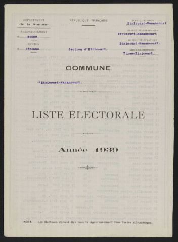 Liste électorale : Etricourt-Manancourt, Section d'Etricourt