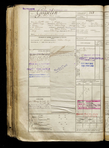 Gosselin, Charles Albert Louis, né le 20 juillet 1893 à Coisy (Somme), classe 1913, matricule n° 368, Bureau de recrutement d'Amiens