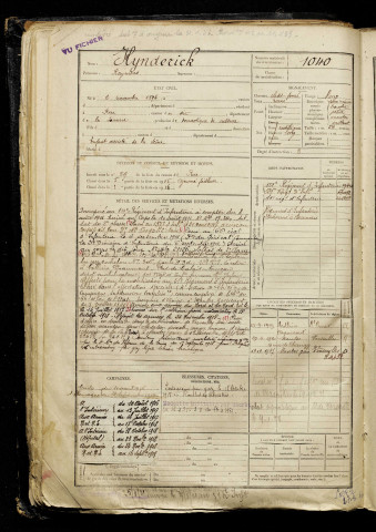 Hynderick, Raymond, né le 02 novembre 1896, classe 1916, matricule n° 1040, Bureau de recrutement d'Abbeville
