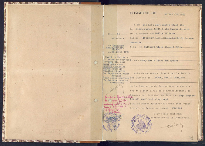 Muille-Villette (actes reconstitués - lacunes possibles) : naissances (1890-1902)