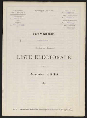 Liste électorale : Mareuil-Caubert, Section de Mareuil