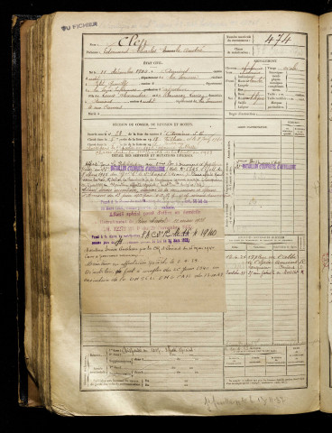 Clep, Edouard Charles Emile André, né le 11 décembre 1900 à Amiens (Somme), classe 1920, matricule n° 474, Bureau de recrutement d'Amiens