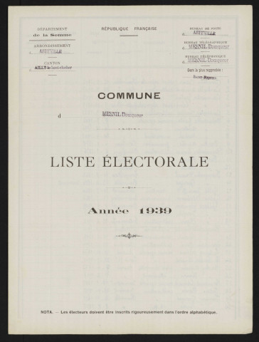 Liste électorale : Mesnil-Domqueur