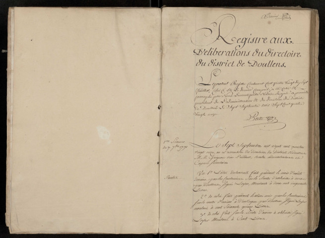 Délibérations du Directoire du district de Doullens : 7 septembre 1791-8 août 1792