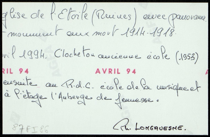 L'Etoile (Somme). Les ruines de l'église détruite par un incendie le 18 juillet 1991