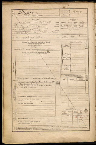 Dupré, Laurent Charles Anatole, né le 22 octobre 1867 à Ovillers-la-Boisselle (Somme), classe 1887, matricule n° 1150, Bureau de recrutement de Péronne