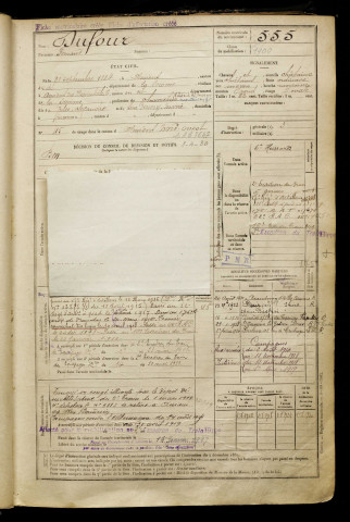 Dufour, Fernand, né le 21 septembre 1884 à Amiens (Somme), classe 1904, matricule n° 555, Bureau de recrutement d'Amiens