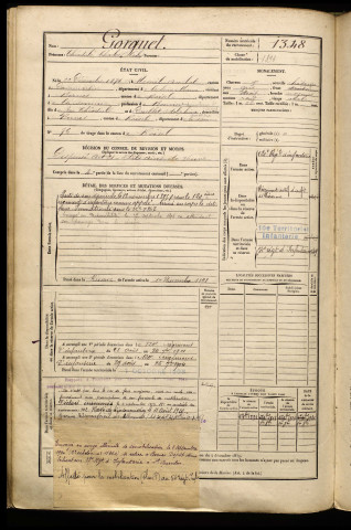 Gorguet, Théodule Charles Nicolas, né le 22 décembre 1874 à Mesnil-Amelot (Le) (Seine-et-Marne), classe 1894, matricule n° 1348, Bureau de recrutement de Péronne